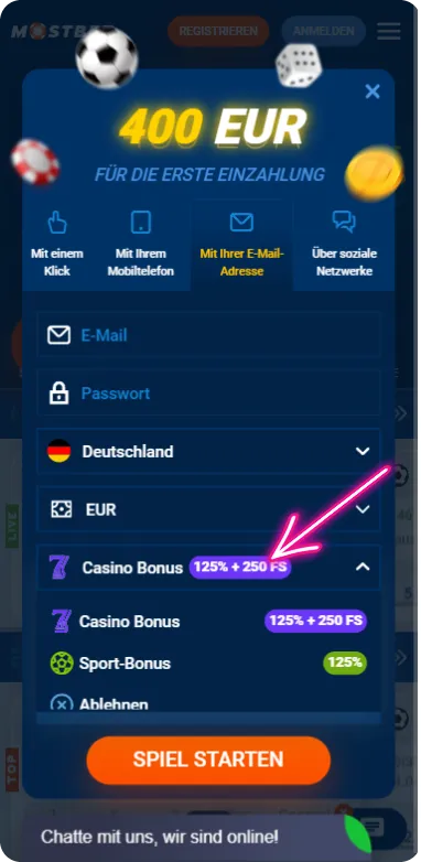 Bonus wählen